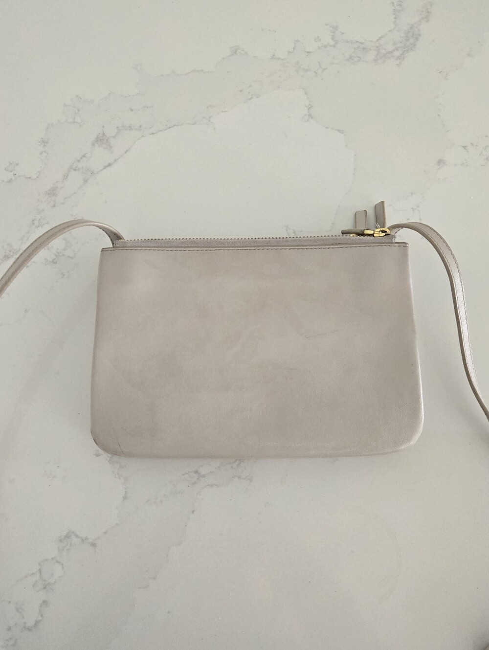 Celine Trio Beige Leather Crossbody Shoulder Bag Khaki Tan Gold Hardware - Picture 8 of 13